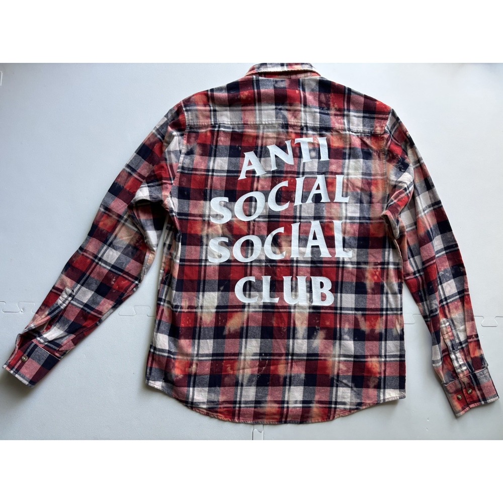 ANTI SOCIAL SOCIAL CLUB Mens Flannel Shirt Distressed Chromey Button Down - Sz M